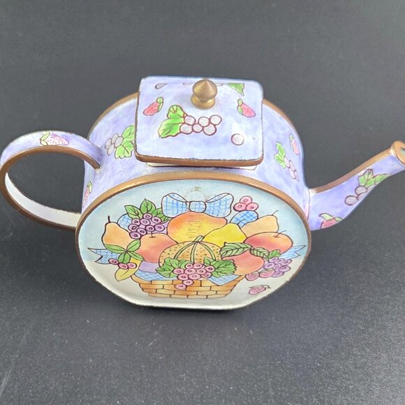 Miniature Enameled Teapot – Fruit Basket Design – 3.5" Tall - Picture 4 of 9